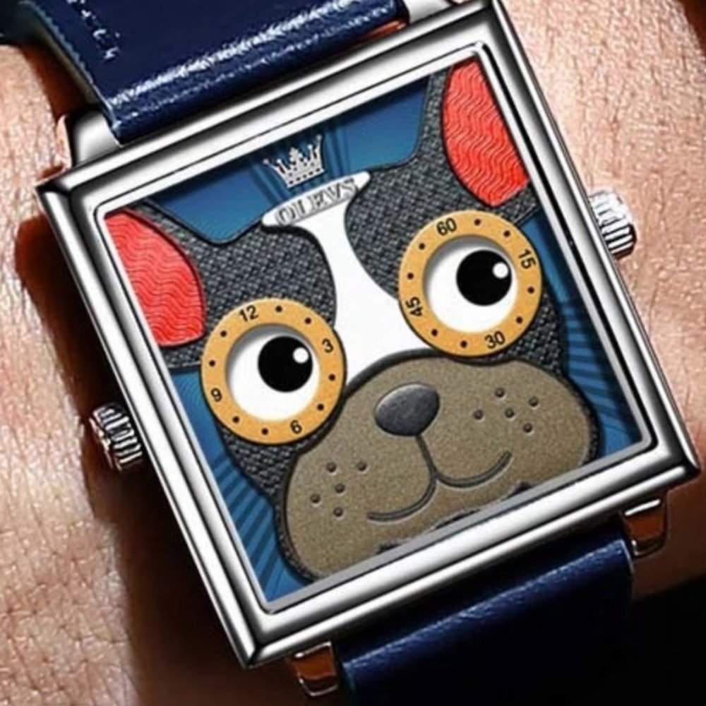 New with tags! Unique watch French Bulldog animated eyes leather band - Picture 3 of 6